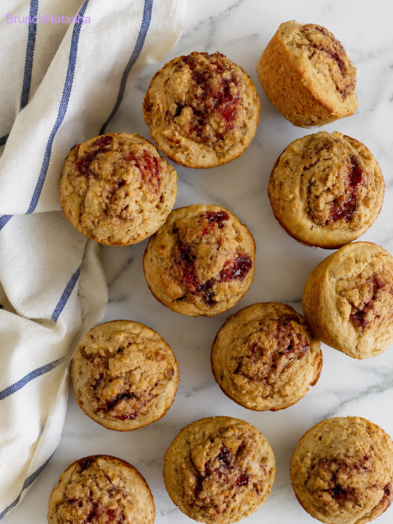 Strawberry Jam Filled Oat Muffins