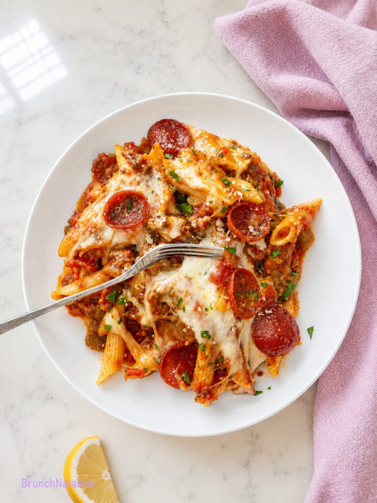12 ounces elbow macaroni or another short pasta 3 tablespoons butter 3 tablespoons all-purpose flour 2 ½ cups milk 1 ½ cups shredded sharp cheddar cheese 1 cup shredded mozzarella cheese ½ teaspoon garlic powder 1 teaspoon Italian seasoning ½ teaspoon salt, or to taste ¼ teaspoon black pepper ¾ cup pizza sauce Pizza Mac and Cheese